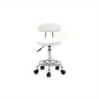Salon Stool with Back & 360° Swivel – Adjustable Height 18.9"–22.8", Round Padded Cushion Seat, Chrome Base, Black or White for Nail Tech, Hair Stylist, Esthetician, Home Office