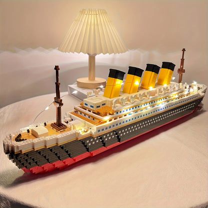 Ocean Liner Cruise Ship Building Block Model with 3,000-Plus Pieces and 26.2-Inch Display Length for Adults