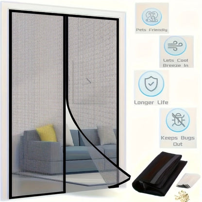 Black Magnetic Screen Door with Mesh Curtain, Metal Frame and Self-Closing Center for 39 x 82 Inch Doorways