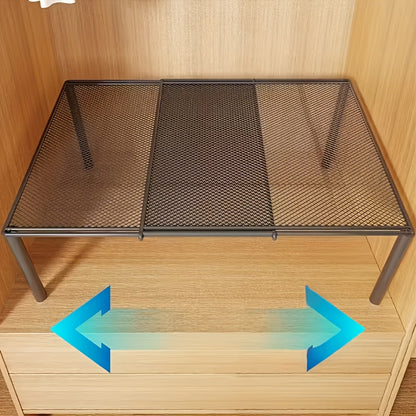 Expandable Storage Rack with Retractable Metal Shelf, Stackable Layout and Black Black Version