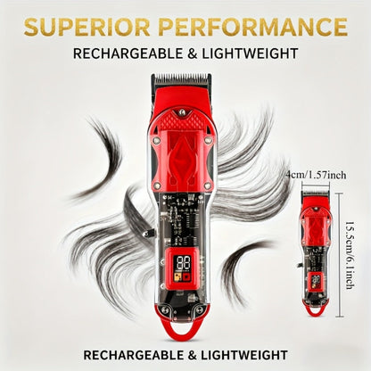 Transparent-Shell Hair Clipper with Digital Display, Six Single-Clipper Colors or Black Three-Piece Grooming Kit