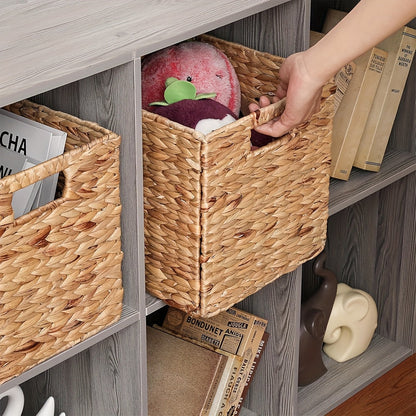 Woven Cube Storage Basket with Cutout Handles in Natural Color and One-, Two- or Four-Piece Packs