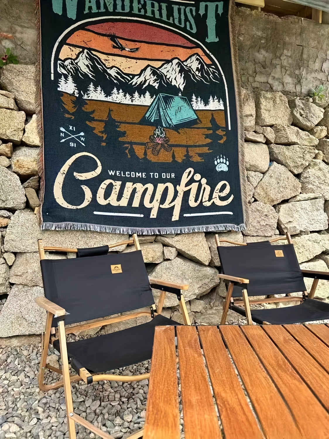 Campfire Graphic Outdoor Blanket in Five Protected Sizes from 35.43-Inch Square to 90.55 x 70.87 Inches