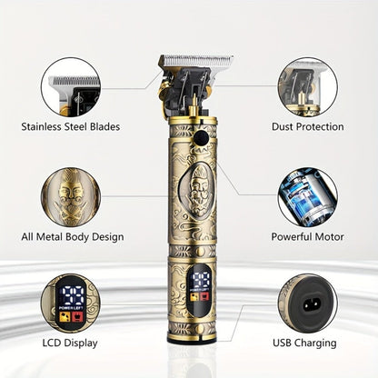 Hair Clippers & Trimmers GSRY Bronze Four-Tool Grooming Set with LCD Displays, USB Charging and Guide Combs