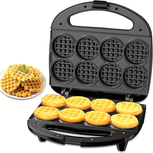 Mini Waffle Maker Machine Makes 8 Bite-Sized 2-Inch Waffles, Dual Non-Stick Aluminum Plates, Cool-Touch Handle, Compact Space-Saving Design for Family Breakfast, Snacks & Desserts