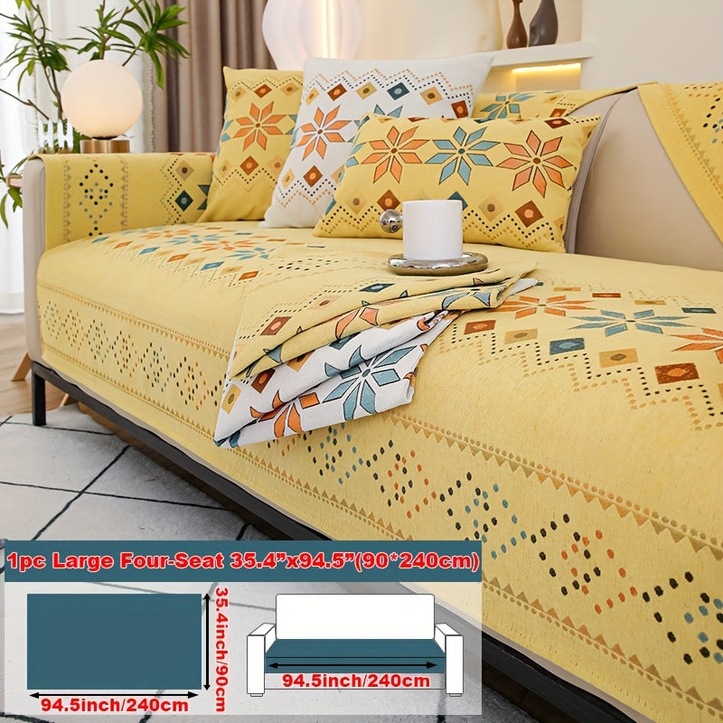 Sofa Cover Bohemian Chenille Jacquard Knit Sections with Anti-Slip Feature for Seat, Armrest or Backrest