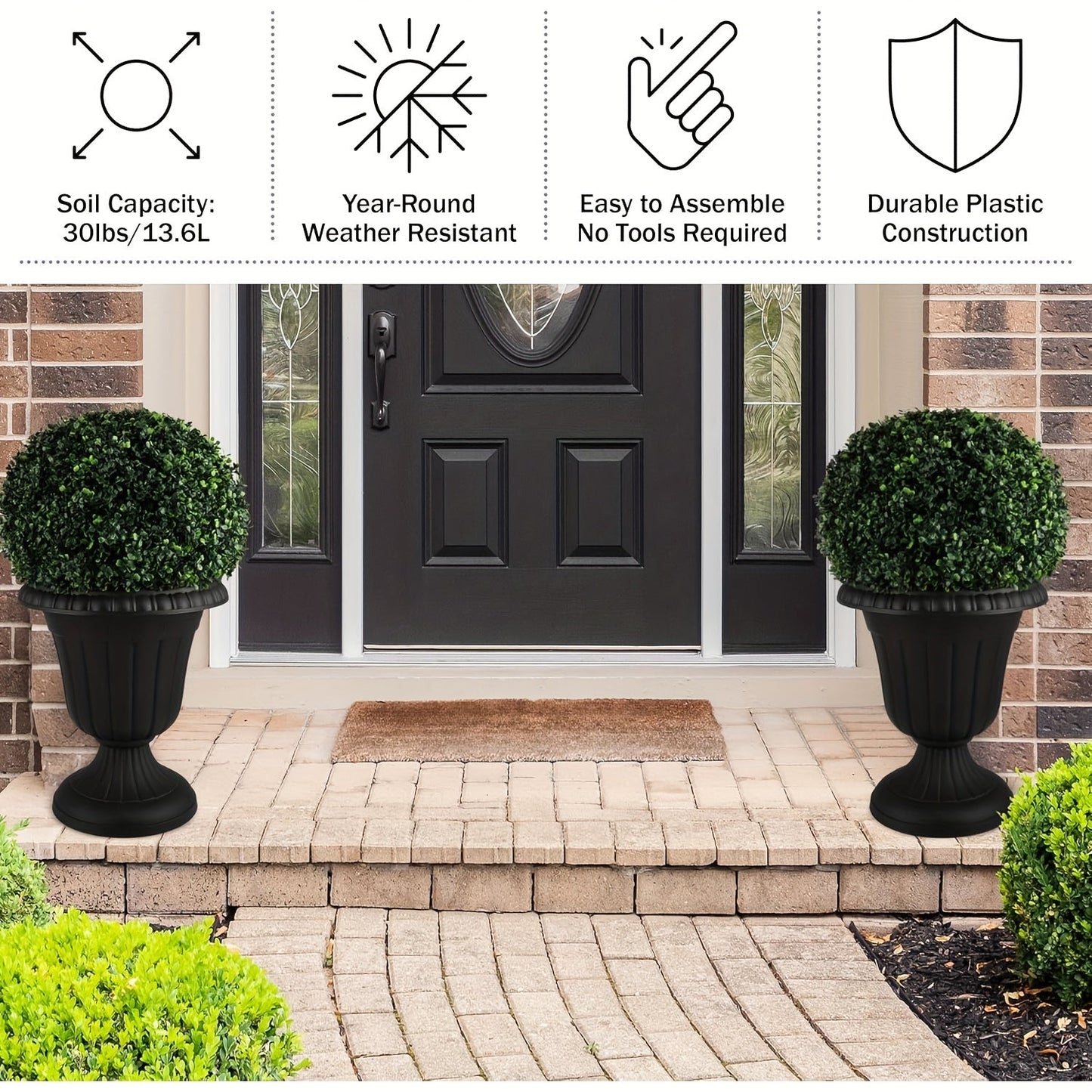Plastic Urn Planters 2 Pack Outdoor Indoor Flower Pots with Pedestal Front Porch Decor Garden Patio Wedding Party Home Decor Classic Style