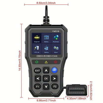 YM519 OBD2 Scanner with Color Screen, 13-Language Label, Battery Voltage and Live Data Icons