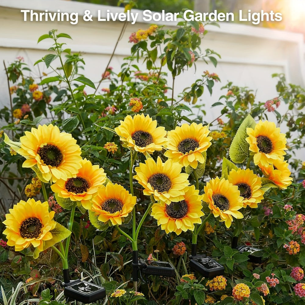 Solar Sunflower Garden Stake Lights, Four Assemblies with 12 Flowers and 8 Butterfly Clips