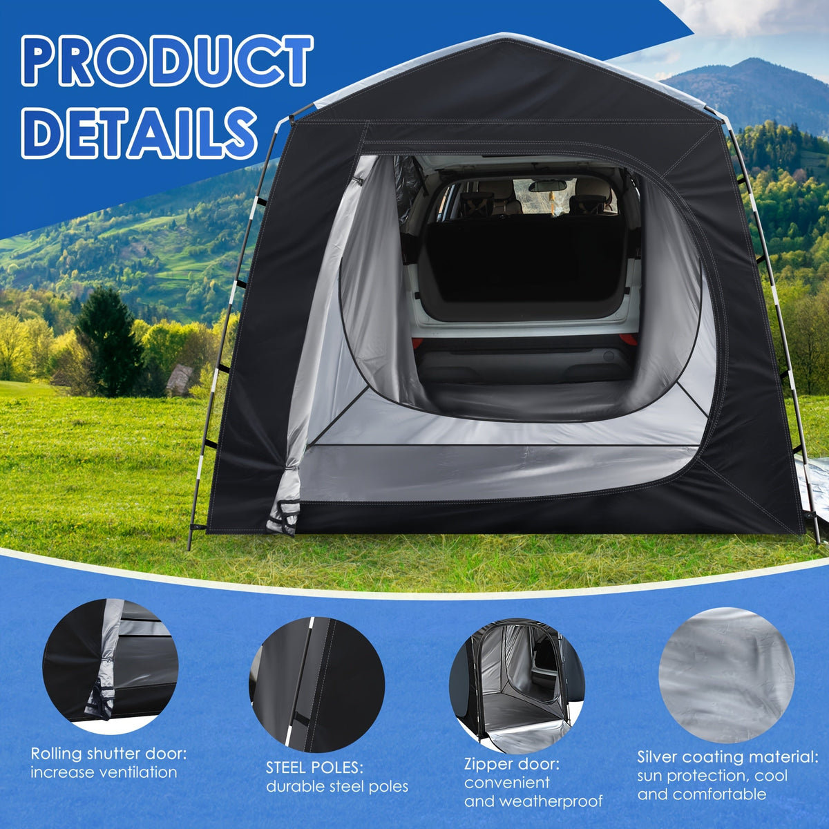Camping Tent SUV Tailgate Format with Source-Listed 5-Person Capacity, Porch Awning and Four Colors