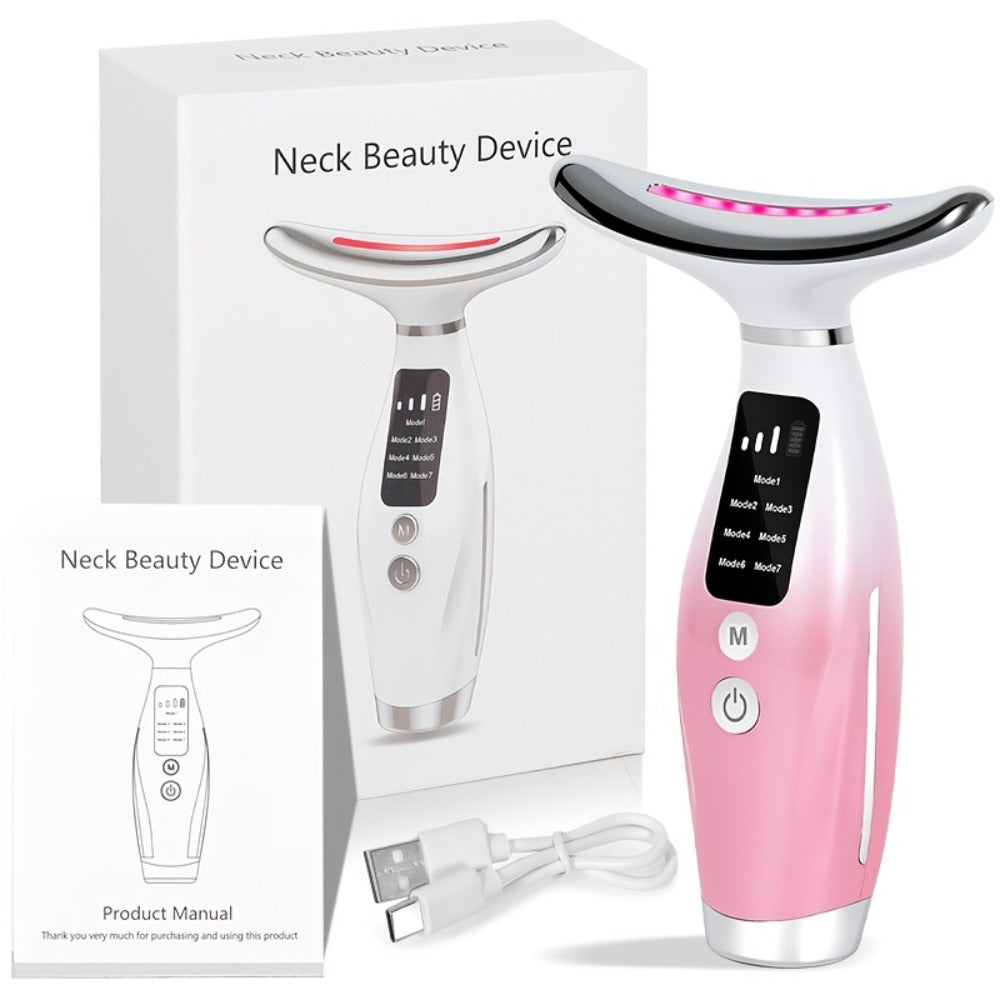 Face Neck Massager Rechargeable Beauty Device - 7 Massage Modes Electric Facial Lifting Tool for Women - Anti-Aging Skin Tightening Neck Firming Massager Gift for Mom