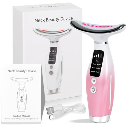 Face Neck Massager Rechargeable Beauty Device - 7 Massage Modes Electric Facial Lifting Tool for Women - Anti-Aging Skin Tightening Neck Firming Massager Gift for Mom