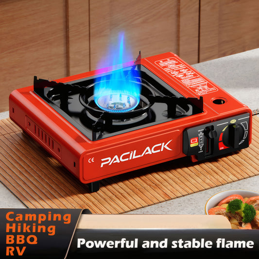 Butane Camping Stove with Carrying Case & Windscreen - Compact Lightweight Portable Camp Stove, Ultra-Fast Ignition, Heavy-Duty Outdoor Cooking for Camping, Backpacking, Tailgating, Emergency Survival