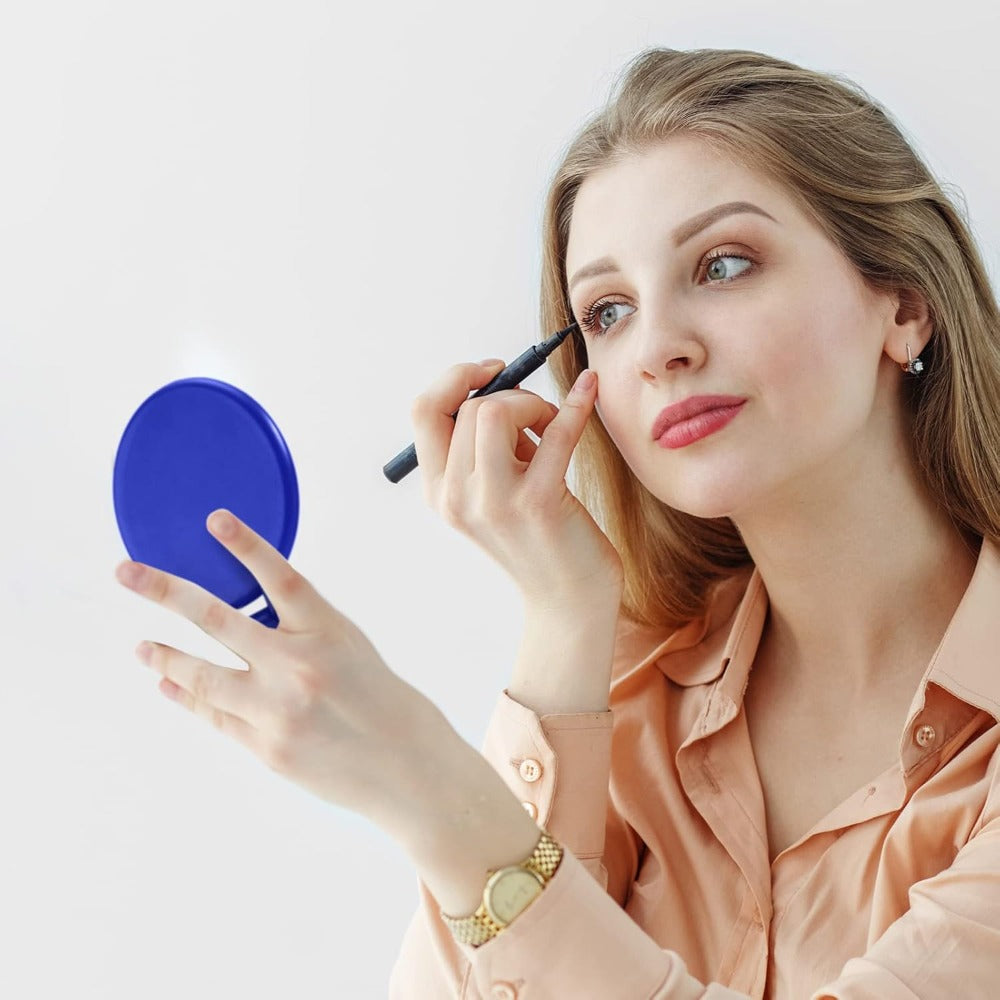 Makeup Mirror Set 10 or 21-Piece Royal Blue Folding Pocket Compacts with Round Glass, Flip Covers and Stand Function