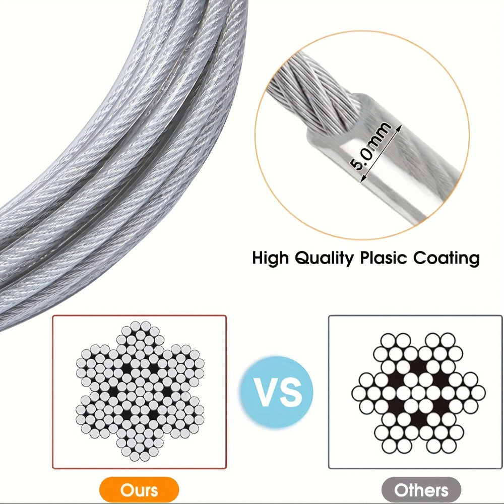 Coated Wire Clothesline with Locking Carabiners in 9-Meter or 15-Meter Checkout Lengths and End Hooks