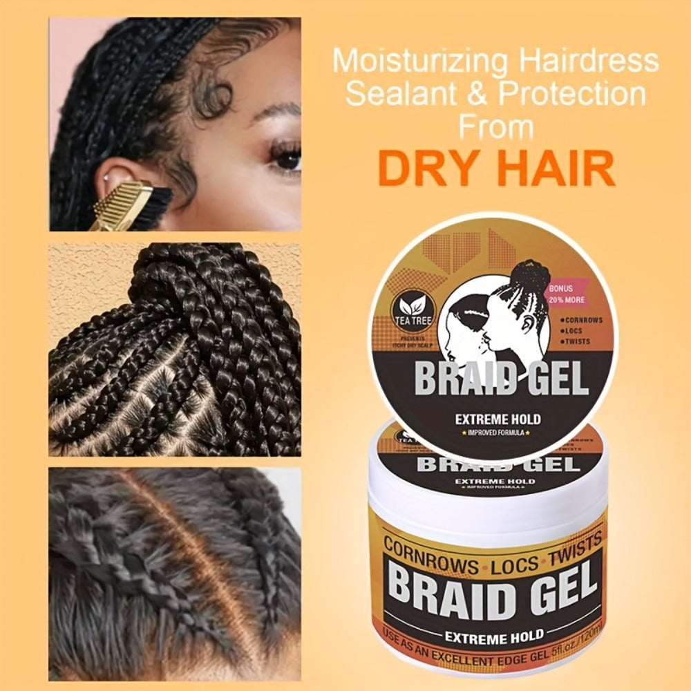 Extreme Hold Braid Gel & Edge Control Hair Wax Pomade — Anti-Frizz, Moisturizing, Long-Lasting for Braids, Locs, Twists & Sleek Styles, Natural Hair, Men & Women — 4/5/6 Pack