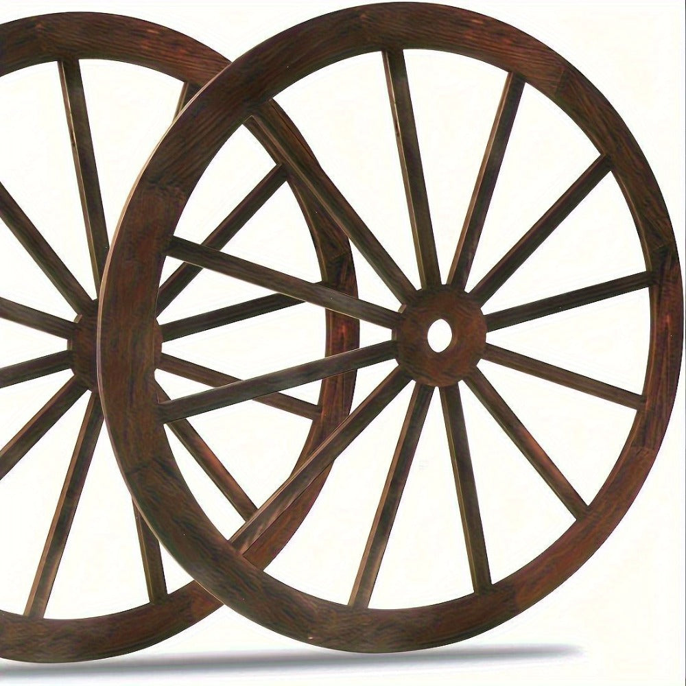 Rustic Carriage Wheel Wall Decor, Two-Piece Artificial Wood Set with Brown Grain-Look Finish and Hanging Loops