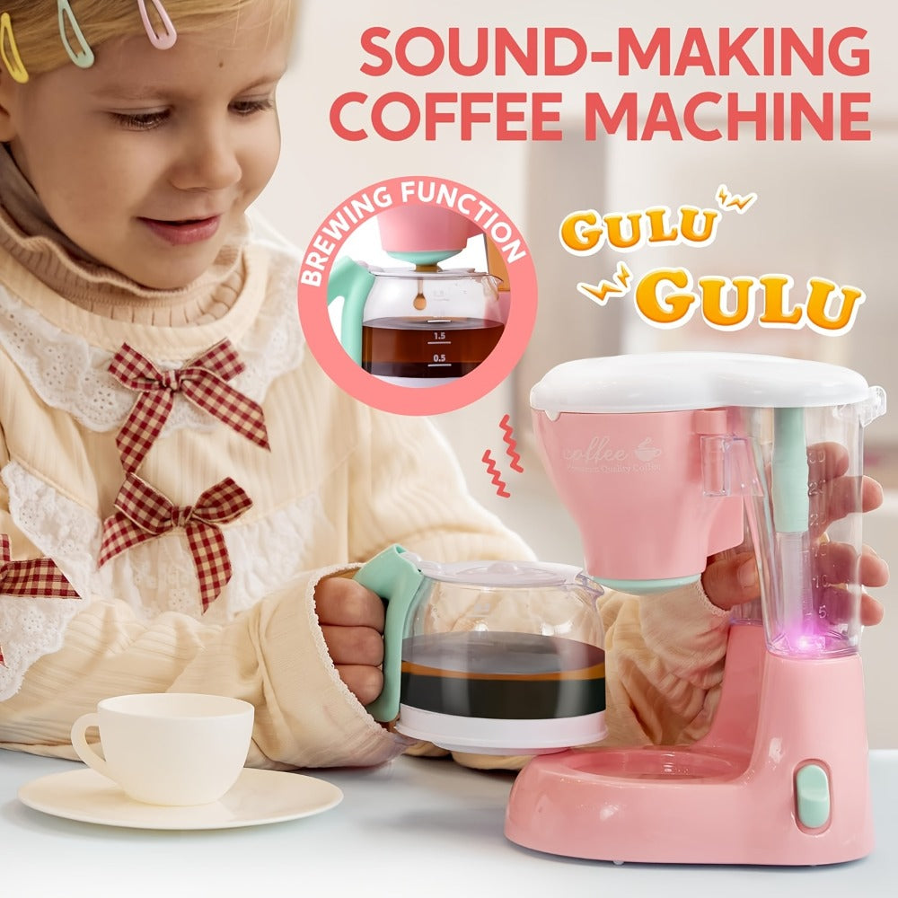 Kids Play Kitchen Toy Set with Realistic Coffee Maker, Toaster & Blender, 26PCS Pretend Play Kitchen Appliances for Toddlers Ages 3+