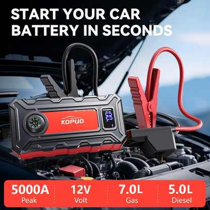 Car Jump Starter 6000A Portable Battery Booster Pack – 12V Emergency Start for Gas & Diesel Engines, Power Bank, LED Flashlight, LCD Display, Compact Camping Essential