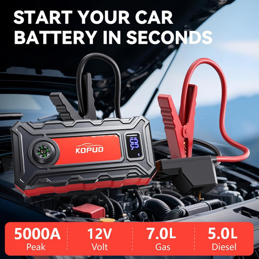 Car Jump Starter 6000A Portable Battery Booster Pack – 12V Emergency Start for Gas & Diesel Engines, Power Bank, LED Flashlight, LCD Display, Compact Camping Essential