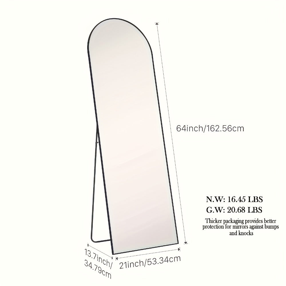 Full Length Floor Mirror with Stand – Arched & Rectangular Full Body Mirror, Aluminum Alloy Frame, Shatter-Proof Nano Glass, Bedroom Living Room Cloakroom Wall Leaning Mirror