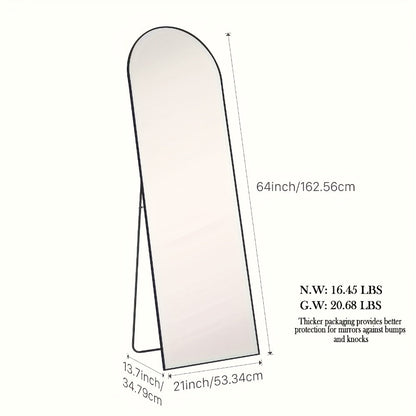 Full Length Floor Mirror with Stand – Arched & Rectangular Full Body Mirror, Aluminum Alloy Frame, Shatter-Proof Nano Glass, Bedroom Living Room Cloakroom Wall Leaning Mirror