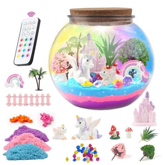 DIY Unicorn Terrarium Kit for Girls — Build Your Own Magic Garden with 13-Color LED Night Light & Remote, Arts Crafts STEM Toy Kids Ages 6+, Birthday Christmas Gift Girls