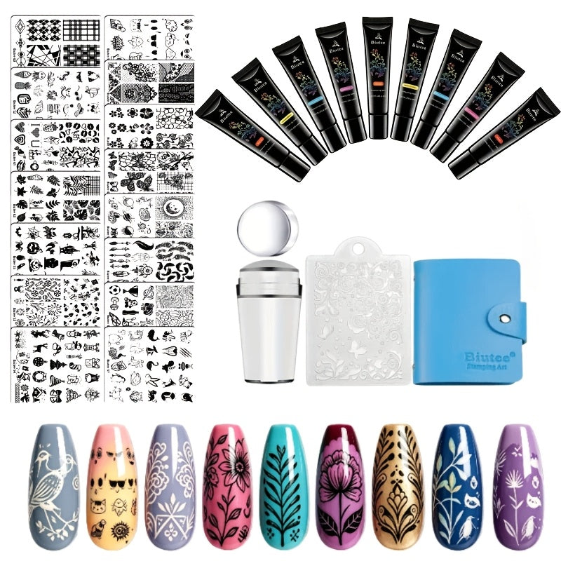 Nail Stamping Plate Kit with Stamper and Scraper in 14-, 15- or 26-Piece Protected Checkout Options