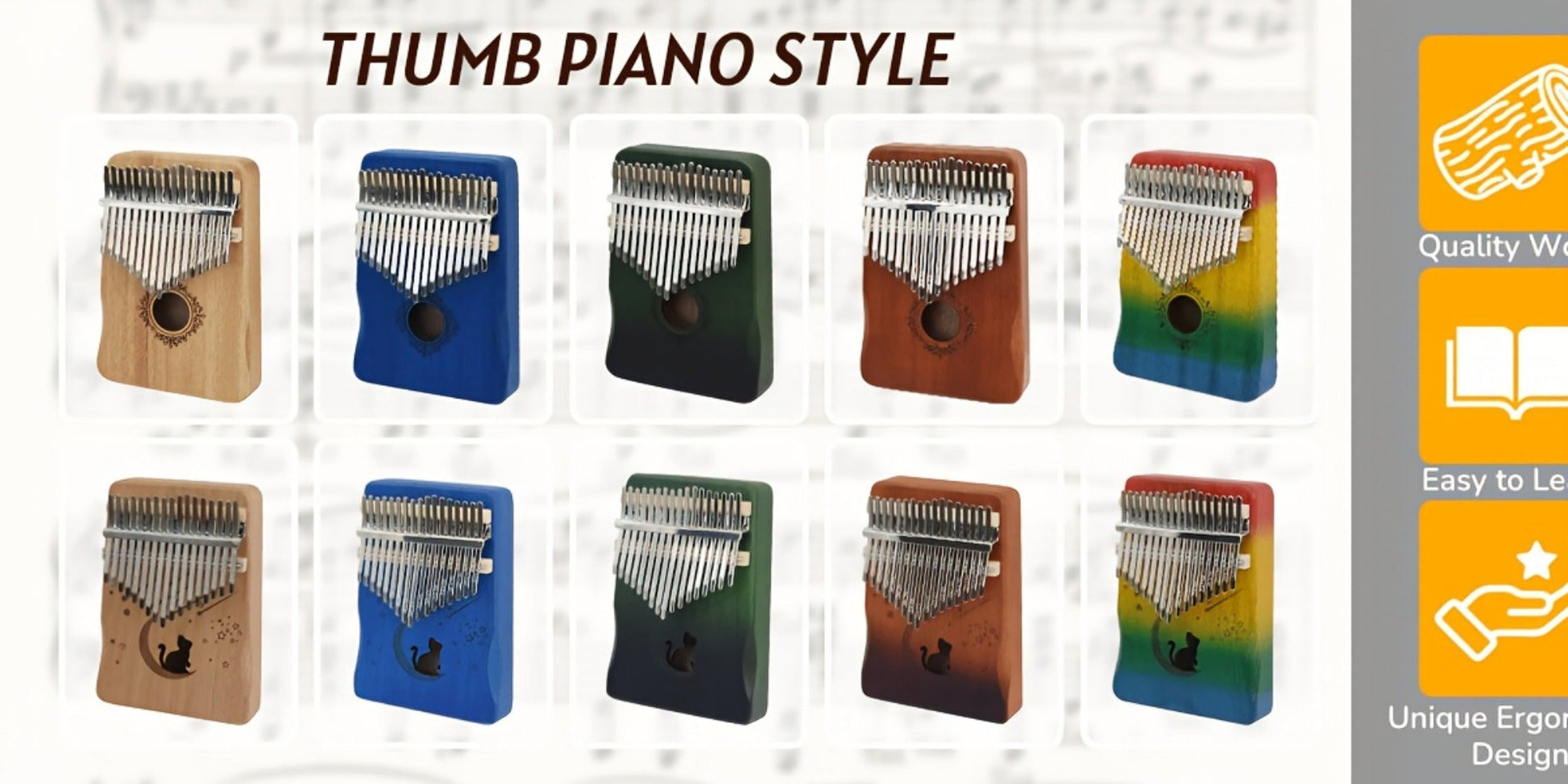 17-Key Kalimba Thumb Piano with Gift Box, Tuning Hammer and Songbook detail image - detail view 20
