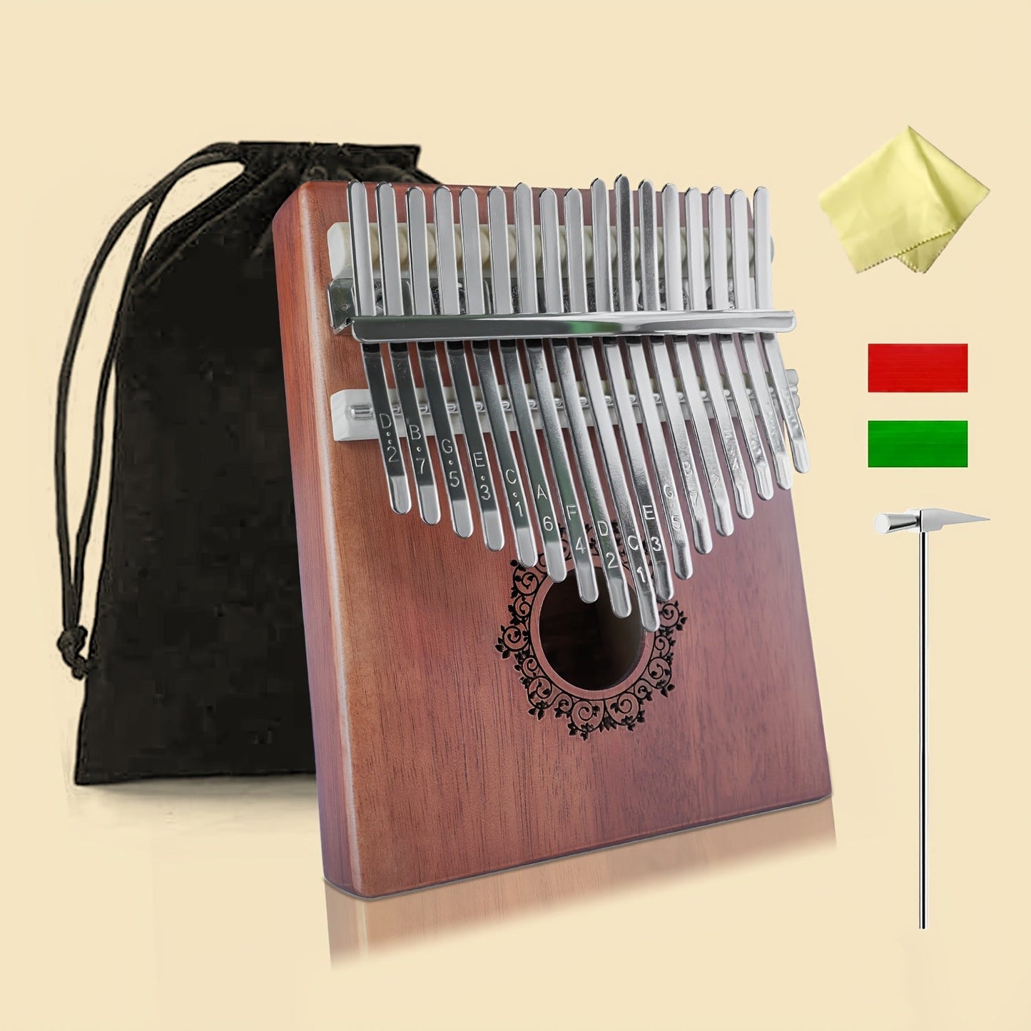 17-Key Vintage Kalimba Thumb Piano shown in the Dark Brown option