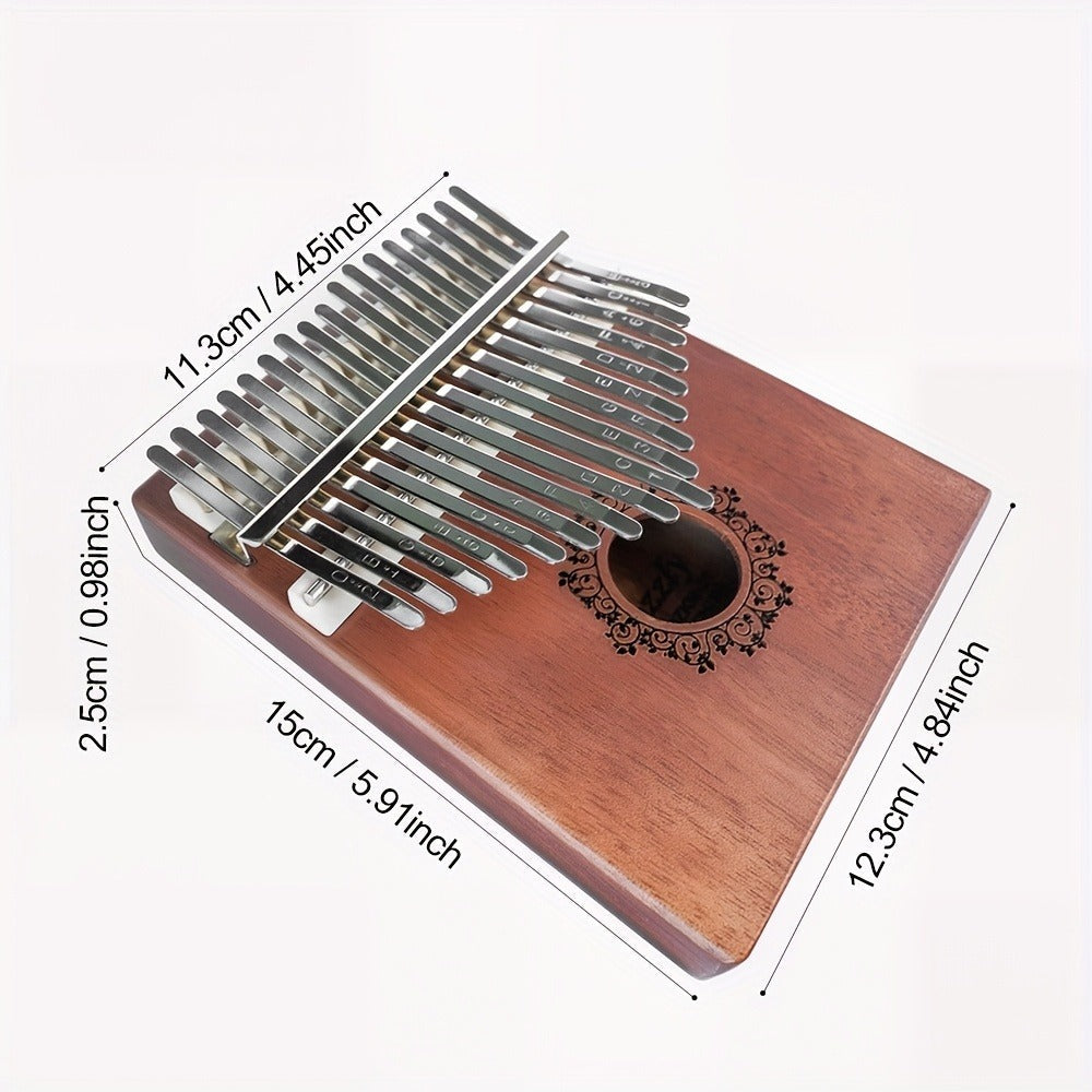 17-Key Vintage Kalimba Thumb Piano with Learning Guide and Tuning Hammer detail image