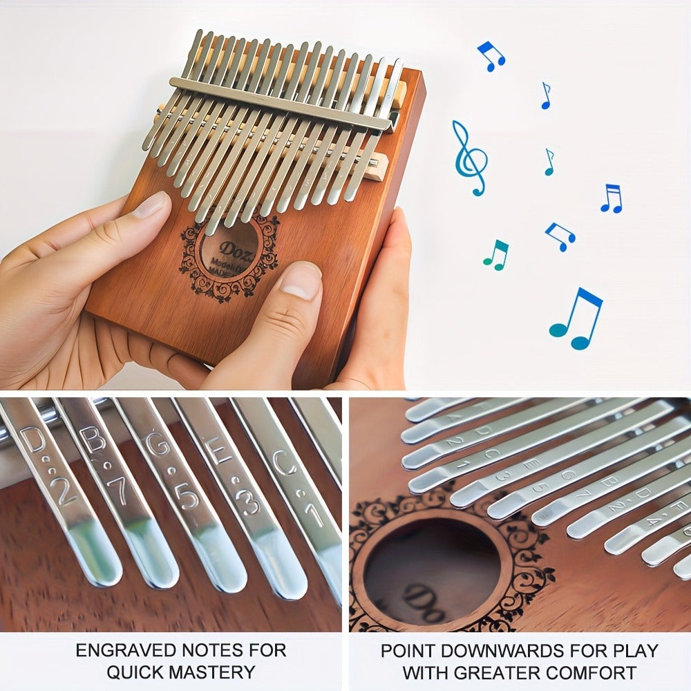 17-Key Vintage Kalimba Thumb Piano with Learning Guide and Tuning Hammer detail image - detail view 6