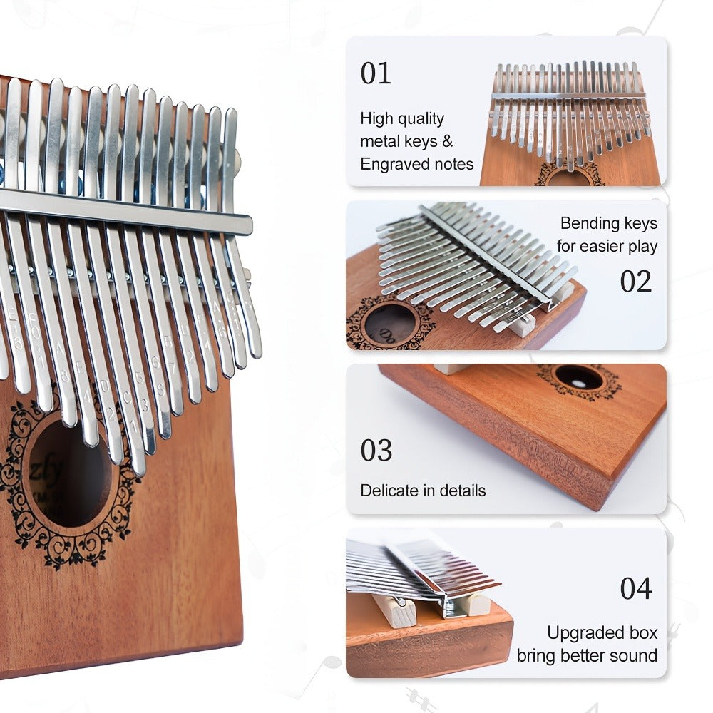 17-Key Vintage Kalimba Thumb Piano with Learning Guide and Tuning Hammer detail image - detail view 7
