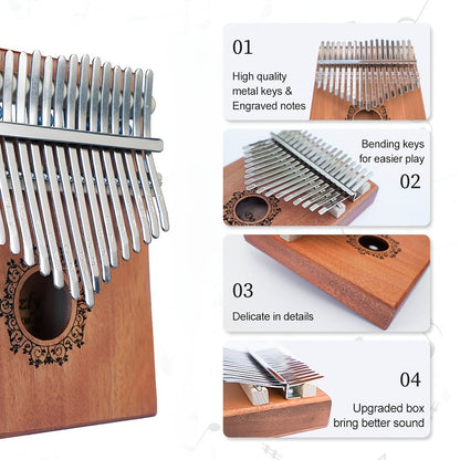 17-Key Vintage Kalimba Thumb Piano with Learning Guide and Tuning Hammer detail image - detail view 7