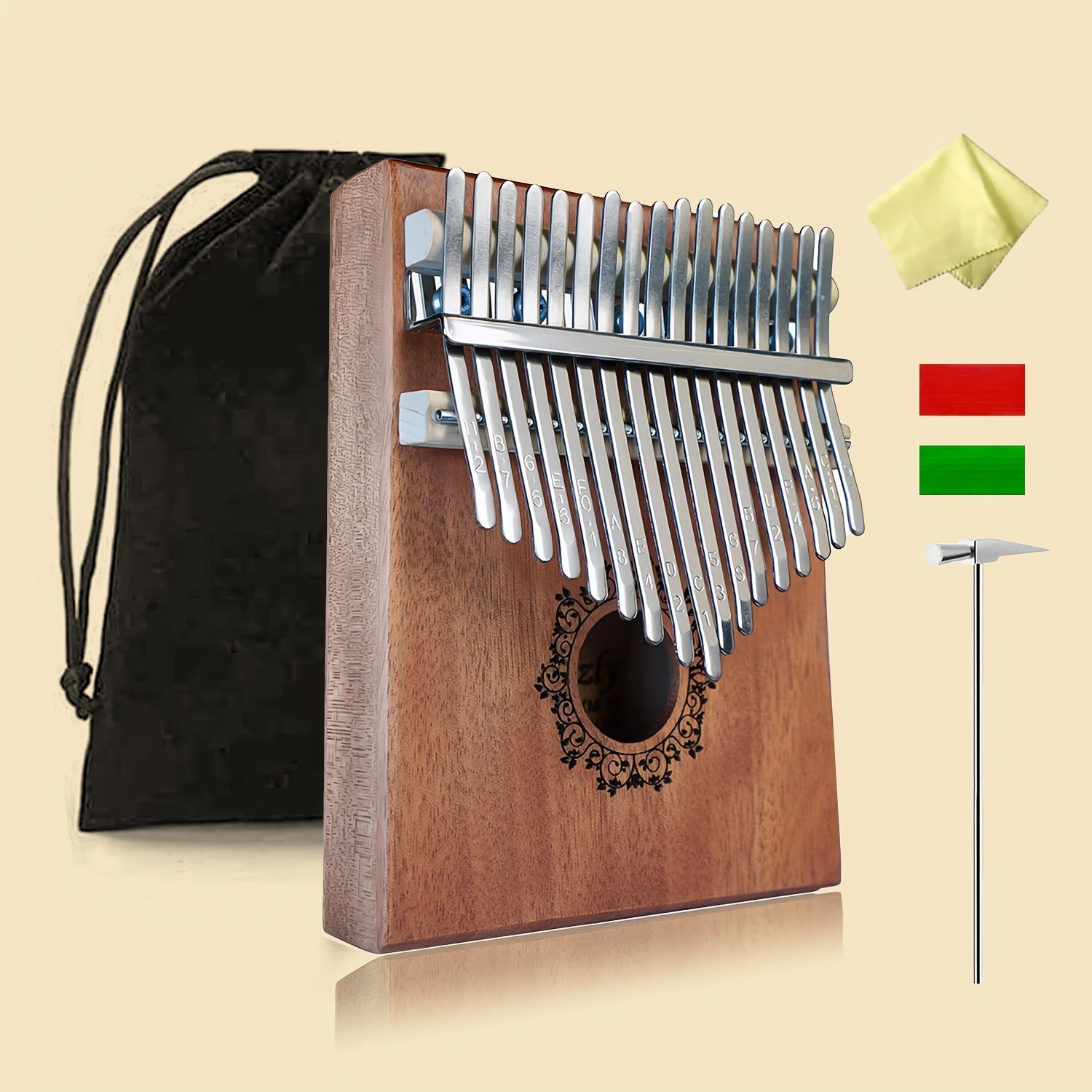 17-Key Vintage Kalimba Thumb Piano shown in the Light Brown option