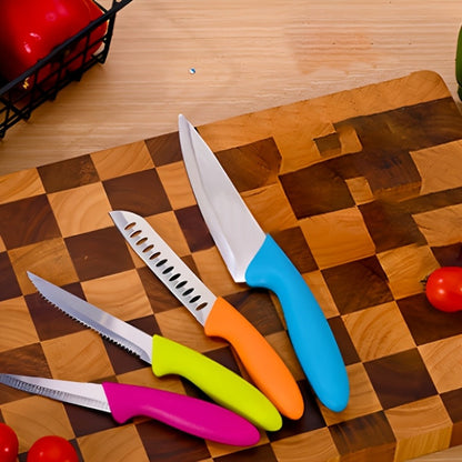 Five-Piece Colorful Paring Knife Set with Steel Blades and Pink, Green, Yellow, Orange and Blue PP Handles
