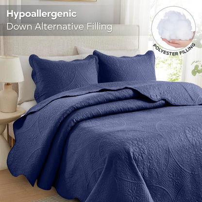 Quilted Bedspread Set 3 Piece – Soft Floral Coverlet with Pillow Shams, Lightweight Breathable Quilt for Bedroom & Guest Room, All Season Bed Cover