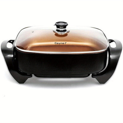 Jumbo Electric Skillet 8-Quart 16x12x3.15 Inch Deep Dish Copper Nonstick with Tempered Glass Vented Lid & Upgraded Thermostat – Large Family Electric Frying Pan for Roasting Frying