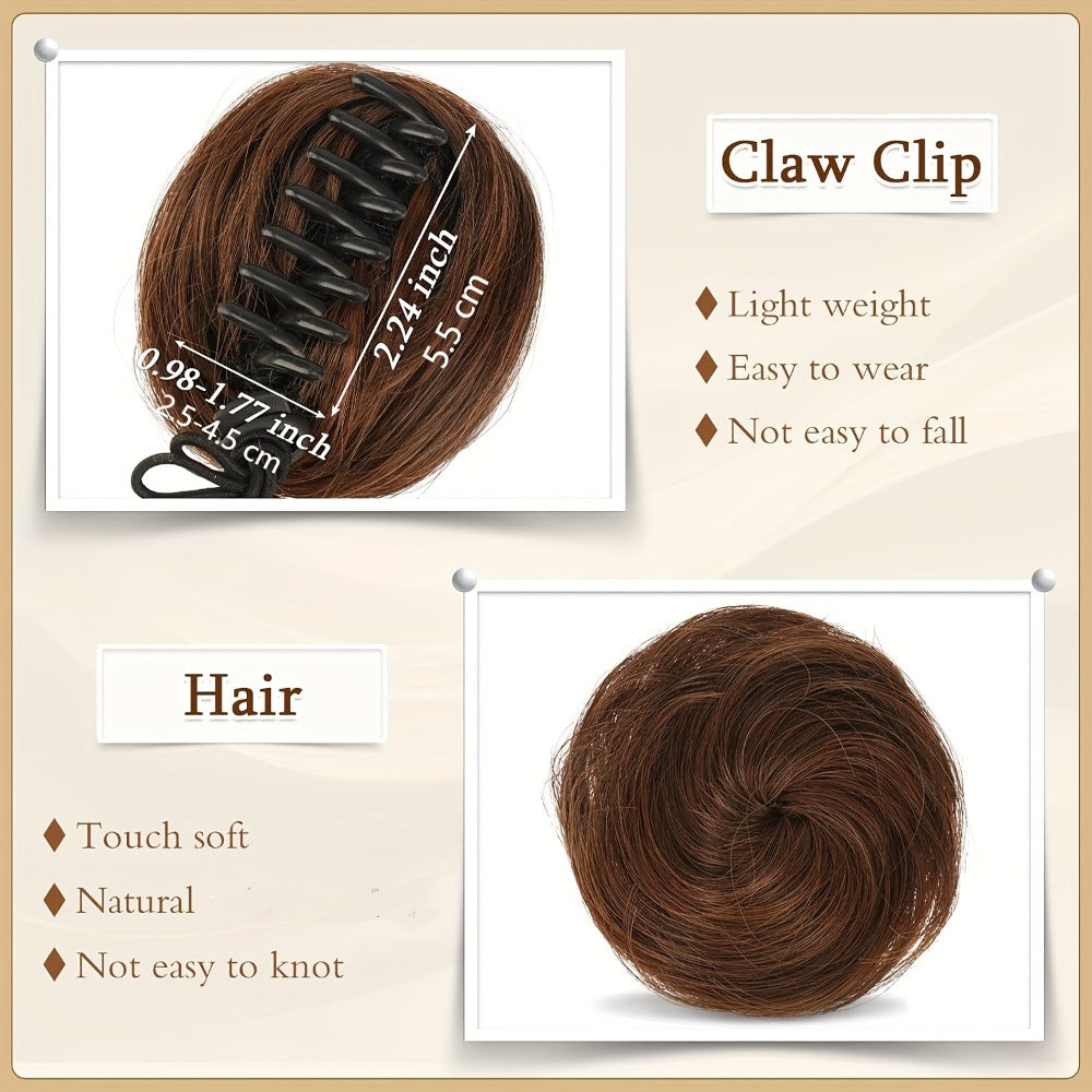 Mini Donut Bun Hairpiece with Cat Ears Claw Clip Messy Bun Synthetic Fiber Instant Updo – 2 Pcs Set for Women Girls All Hair Types Natural Black Brown Blonde 4 Inch