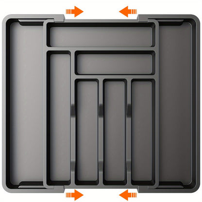 Expandable Cutlery Tray Drawer Organizer Adjustable Silverware Holder with Labels | Kitchen Drawer Organizer for Knives Forks Spoons Utensils | Bamboo & Black Drawer Divider for Kitchen Bedroom Office