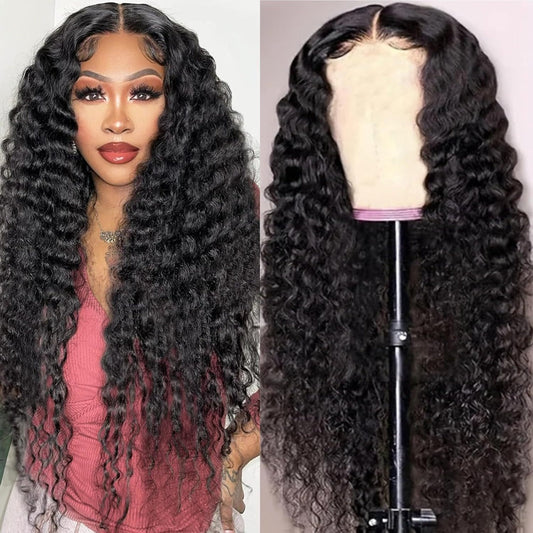 Jerry Curly Wig Human Hair Wear and Go Lace Closure Glueless Pre Cut Pre Plucked Natural Black All Skin Tones for Women Men 14 16 18 20 24 Inch