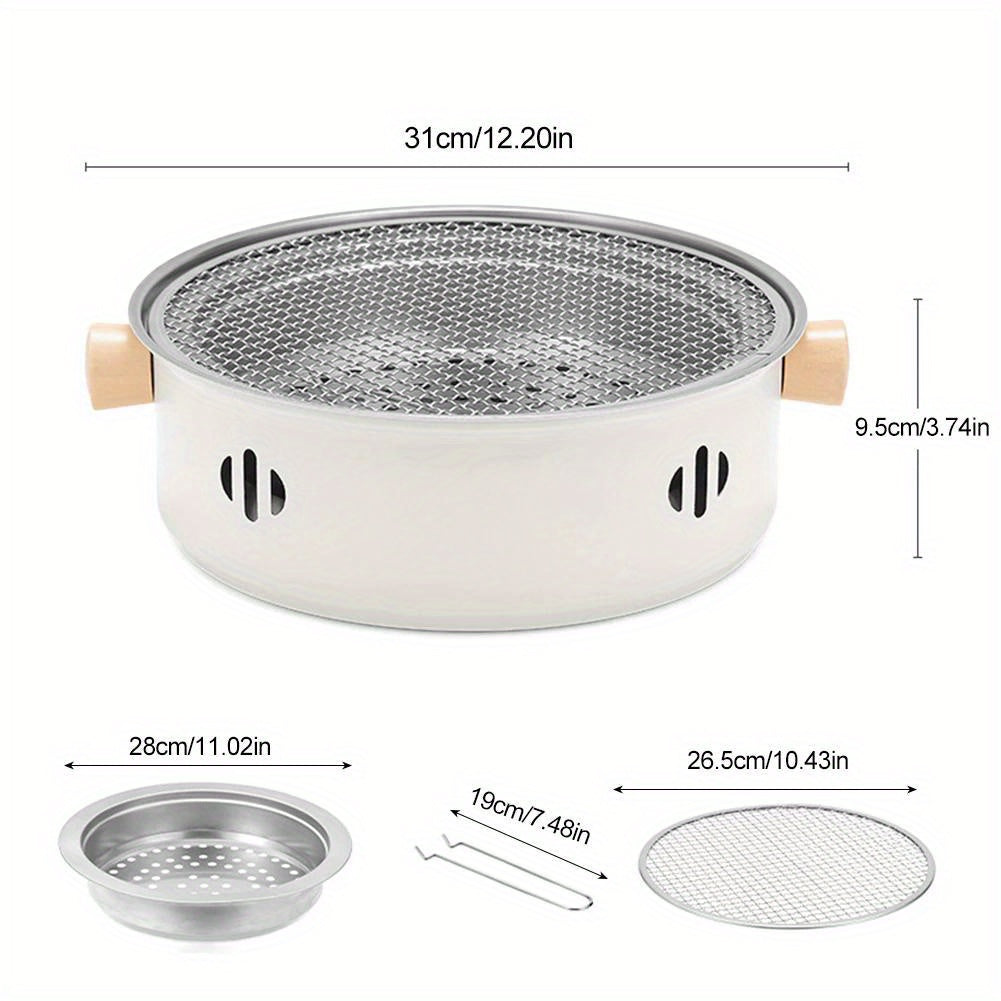 12.2-Inch Round Charcoal Grill Set with Stainless-Steel-Labeled Body, Charcoal Pan, Grids and Tongs
