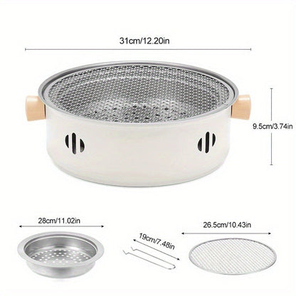 12.2-Inch Round Charcoal Grill Set with Stainless-Steel-Labeled Body, Charcoal Pan, Grids and Tongs