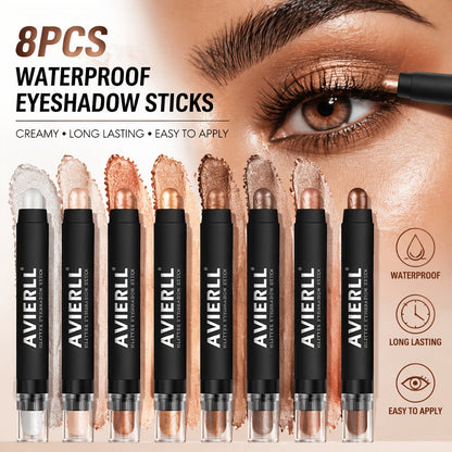 Waterproof Eyeshadow Stick Set 8 Piece – Shimmer, Pearlescent & Matte Eye Shadow Pencils, Creamy Blendable Formula, Long-Lasting Smoky Natural Glitter Eye Looks, Gift for Her