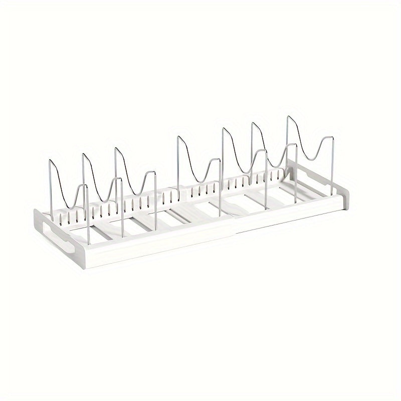 Expandable Pot and Lid Organizer Rack with Adjustable Dividers, 12.01-22.05-Inch Width and White or Gray Finish