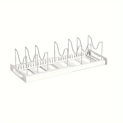Expandable Pot and Lid Organizer Rack with Adjustable Dividers, 12.01-22.05-Inch Width and White or Gray Finish