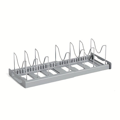 Expandable Pot and Lid Organizer Rack with Adjustable Dividers, 12.01-22.05-Inch Width and White or Gray Finish