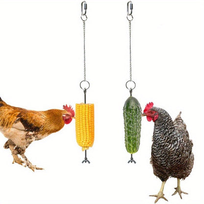 Chicken Feeder Skewer Stainless Steel Hanging Fruit Veggie Double Nut
