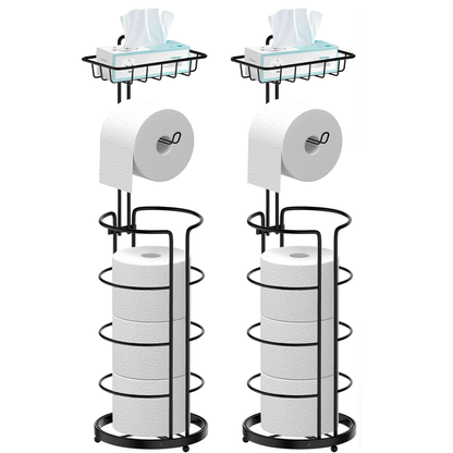 Toilet Paper Holder Floor Standing with Shelf 4-Roll Storage Rack Freestanding Bathroom Paper Organizer for Bathroom Bedroom Balcony Courtyard Black 1 or 2 Pack
