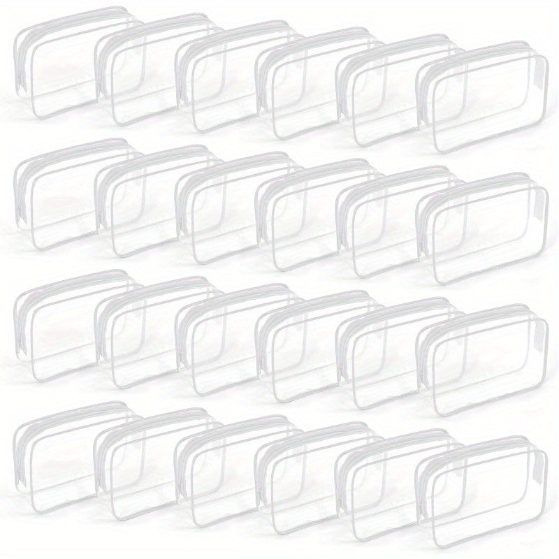 Twenty-Four Clear Zipper Toiletry Pouches, 7 by 4.7 by 2 Inches, in White or Rose Red Options